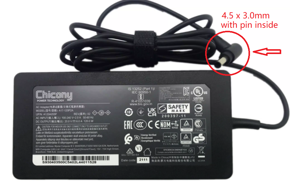 NEW Genuine MSI 20V 6A Chicony A17-120P2A A120A055P Delta ADP-120VH D MSI GF63 Thin 10SCXR 10SC 10UD 10UC 11S